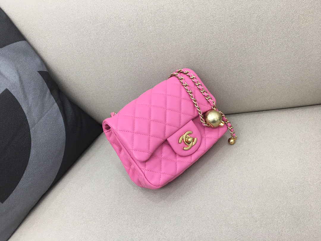 Mini Classic Flap Lambskin Bag AS1786 Peach/Gold